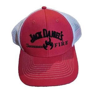 JACK DANIELS Tennessee Fire Trucker Hat Cap Strap Back Embroidered Red Pre Owned